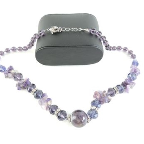 Amethyst & Rhinestone Bead Necklace - Picture 4 of 6